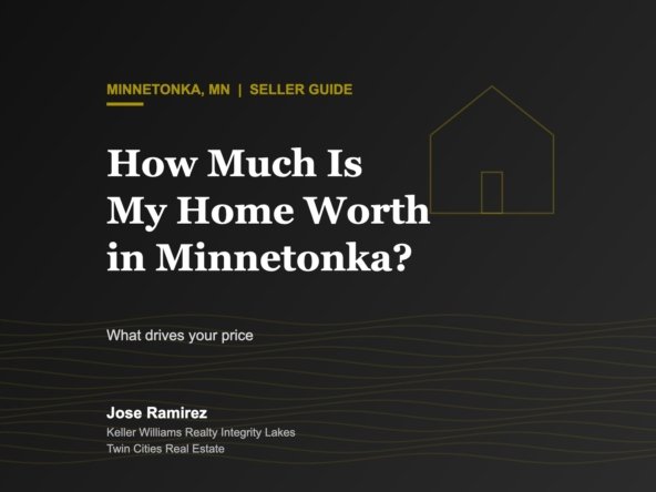 Charcoal and gold graphic reading How Much Is My Home Worth in Minnetonka, MN